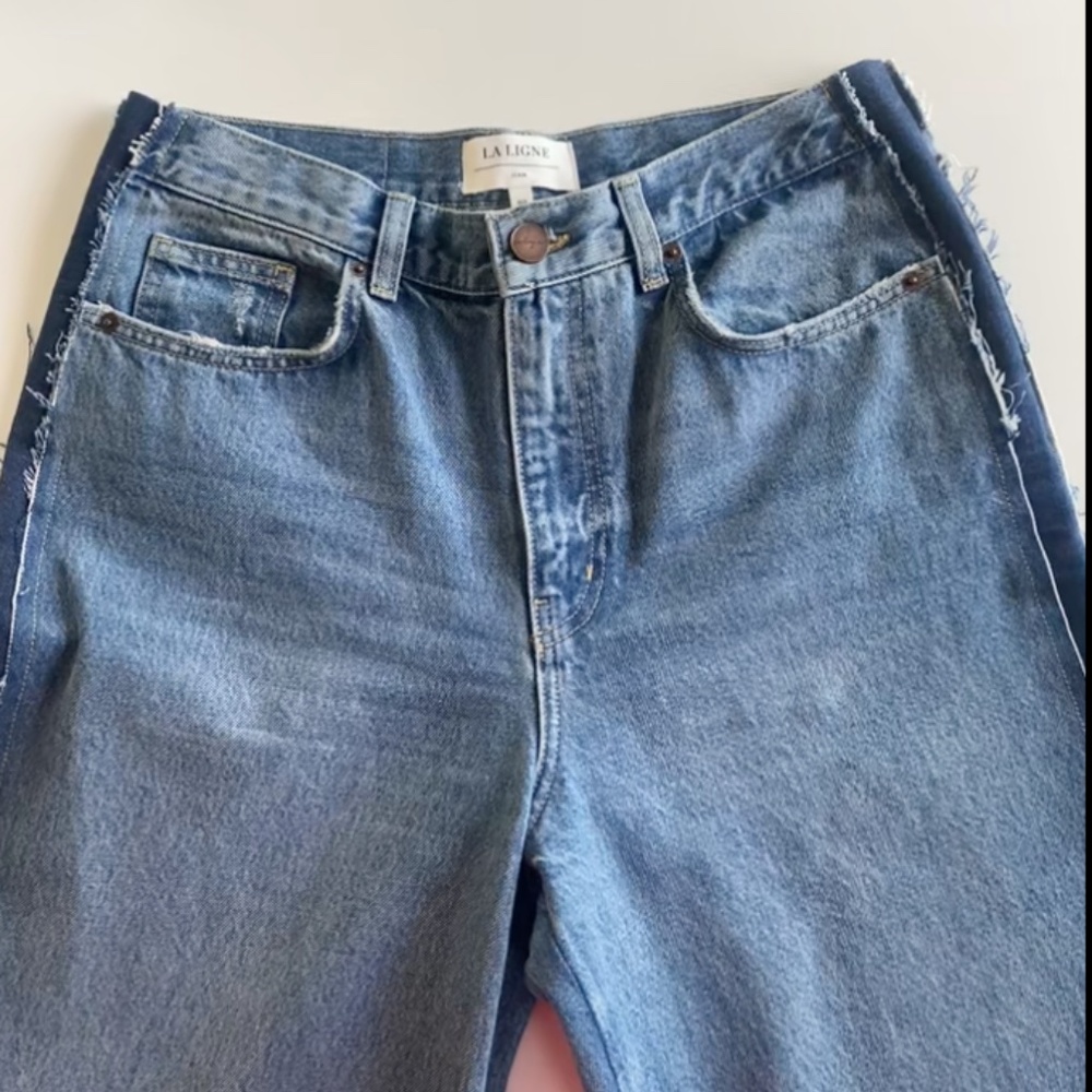 La Ligne Two-Tone Wide-Leg Jeans in Light and Dark Blue - Picture 10 of 10